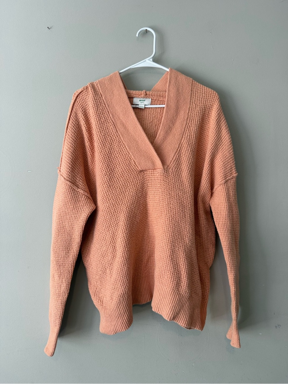 Aerie Cozy Hooded V-Neck Sweater Peach